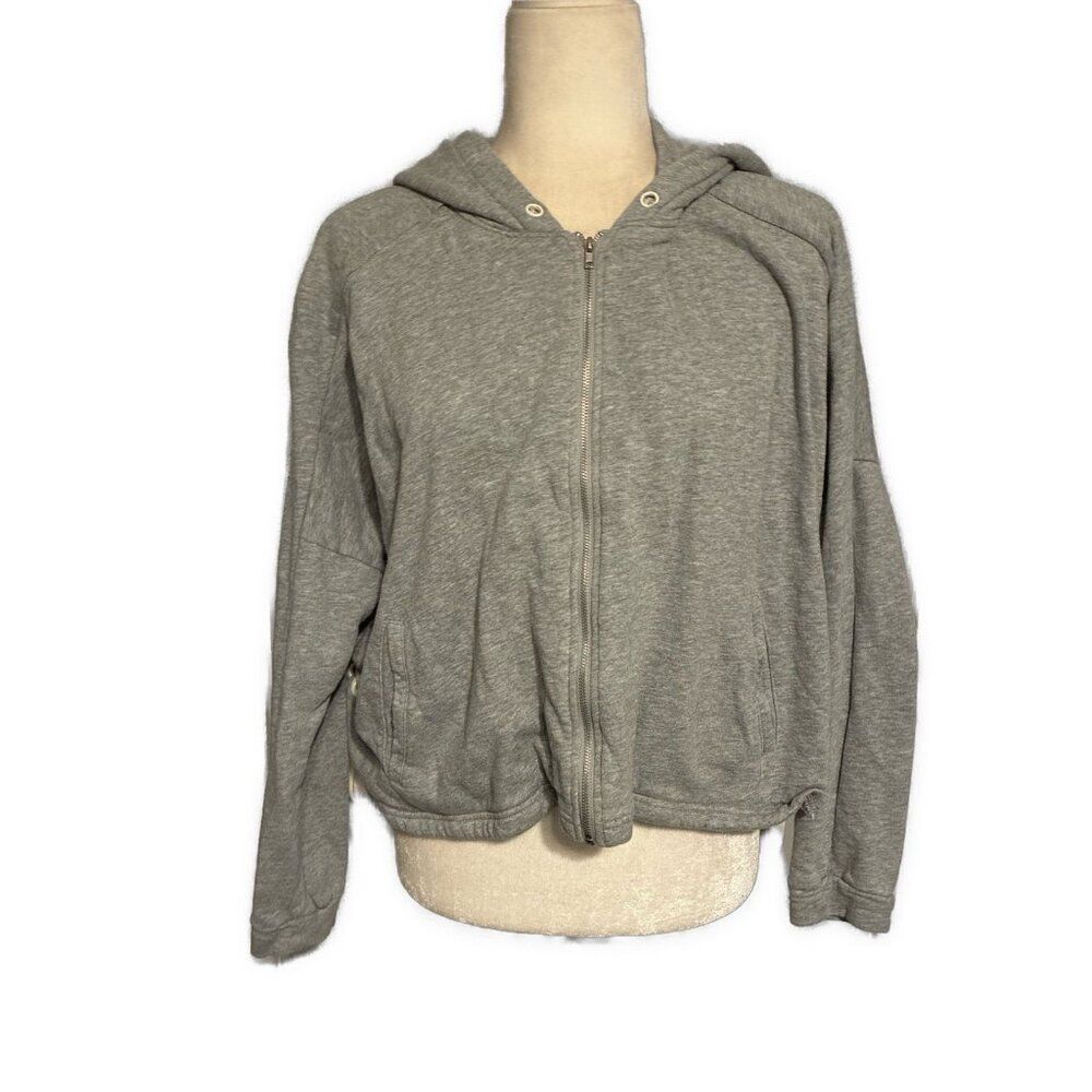 dance & marvel gray lace up Oversized Crop Zip Up Hoodie Jacket Small